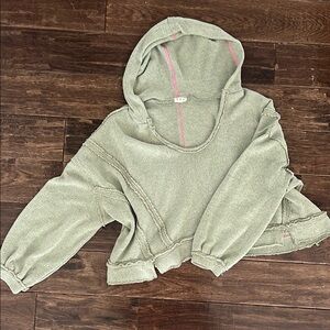 Green Hooded Sweatshirt with Pink Accents